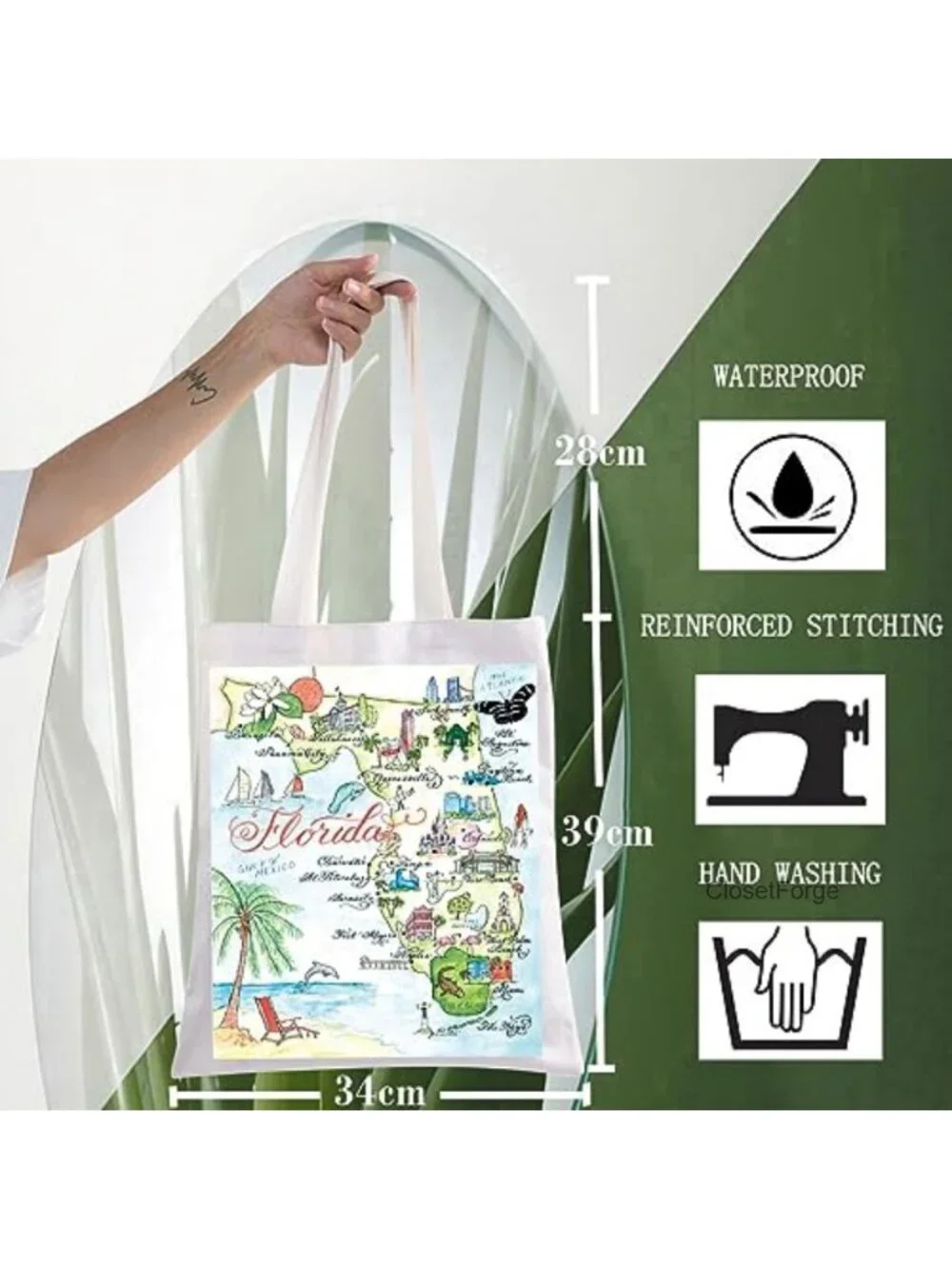 Canvas Tote Bag Waterproof Washable Large Beach Shopping Travel Gym Unisex